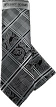 Stacy Adams Men&#39;s Tie Hanky Set Black Silver Charcoal Gray Plaids 3.25&quot; Wide - £17.62 GBP