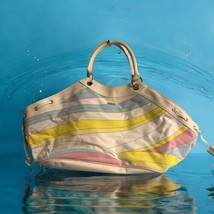 Biotherm Beach Tote Bag, White Yellow Blue Swirls Handles and Lining NWOT - $17.81