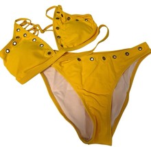Swim Bikini Gold Yellow Top and Bottoms Size M Medium With Grommets CT050 - $314.89 MXN