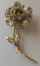 Vintage SARAH COVENTRY Large Layered Gold-tone AB Rhinestone Flower Brooch - £16.97 GBP