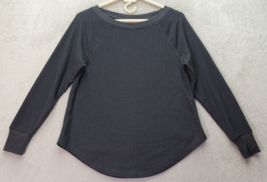 LOFT Shirt Top Womens Small Gray Waffle Polyester Long Raglan Sleeve Round Neck - £14.74 GBP