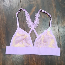 nwt VICTORIA&#39;S SECRET pink lace triangle bra M criss-cross wireless bralette new - £15.29 GBP