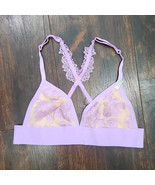 nwt VICTORIA&#39;S SECRET pink lace triangle bra M criss-cross wireless bral... - $19.79