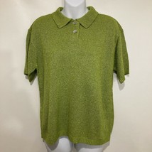 Real Clothes Saks Fifth Ave L Apple Green Short-Sleeve Silk Pullover Swe... - £26.92 GBP