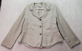 J. Jill Blazer Jacket Women&#39;s Petite Medium Khaki Linen Single Breasted 3 Button - £21.76 GBP