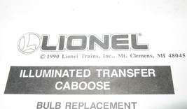 Lionel Instruction Sheet For Transfer Caboose Bulb REPLACEMENT- Exc - H12A - £3.71 GBP