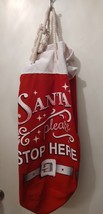 Santa Please Stop Here Holiday Christmas Burlap Bag - £10.83 GBP