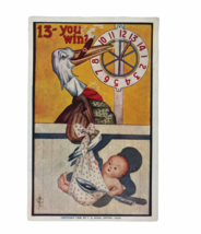 Vintage 1909 Postcard New Baby Stork 13 You Win Embossed F. A. Moss Denver Colo - £7.92 GBP