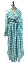 Vintage 70s 2 Piece Maxi COAT &amp; Maxi DRESS Set Aqua &amp; White Gingham Size... - $70.39