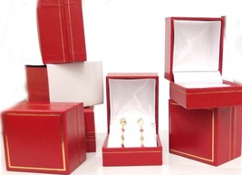 1/2 dozen Red Leatherette Single EARRING Jewelry Box with Gold Trim - £14.78 GBP