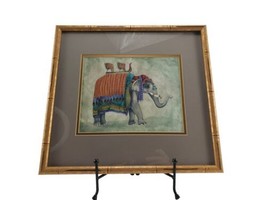 Elephant Trunk Up Ceremonial Lithograph in Bamboo Signed Mary Beth Zeist - £25.83 GBP