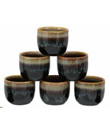 Glazed Ceramic Brown And White Japanese Wine Ochoko Sake Cup Pack of 6 Cups - £21.50 GBP