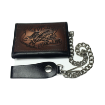 Vintage Biker Trifold Wallet with Chain Black Brown Tooled Leather Live ... - $36.00