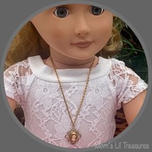 Coral Cameo Gold Tone Filigree Pendant Doll Necklace • 18 Inch Doll Jewelry - £7.03 GBP