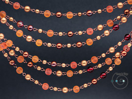 long boho necklace, Czech and recycled glass, orange, gold, handmade in USA - $34.00