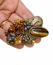 Gift for Her Shades of Brown Elegant Tiger&#39;s Eye Bouquet  Brooch Pin Cas... - £12.12 GBP