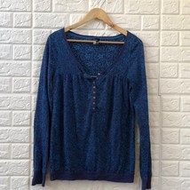 Free People floral Henley pullover long sleeve blue purple women’s size M medium - £19.83 GBP