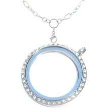 Stainless Steel Silvertone Big Round Magnetic CZ Locket with 31 Inch Ass... - $19.68