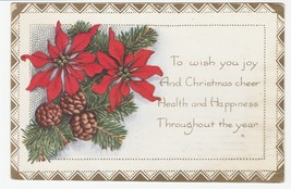 Vintage Postcard Christmas Pinecones and Poinsettias Whitney Made 1931 - £5.51 GBP