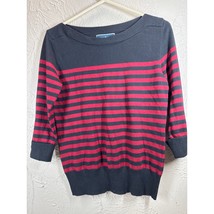 Karen Scott Red Black Striped Pullover Sweater 3/4 Sleeve Boat Neck Wome... - $371.56 MXN
