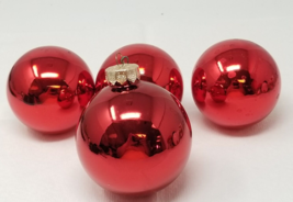 Bright Red Ball Christmas Ornaments Glass Round 2&quot; 1970s Vintage Set of 4 - £11.91 GBP