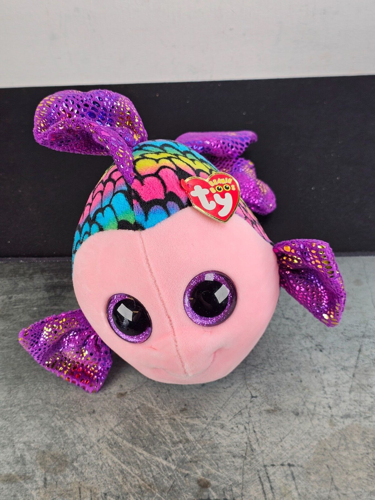 TY Beanie Boos FLIPPY The Fish Glitter Eyes Medium 11 inch Rainbow Purpl... - $12.82