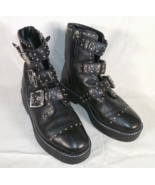 SCHUTZ CALIGAS Black Leather Studded 3 Buckles Combat Boots Booties Wome... - £41.92 GBP