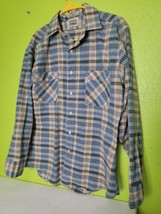 Vintage 70s Levis Blue Tag Plaid Western Button Up Shirt Size Medium Lon... - £29.46 GBP