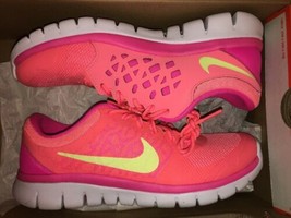 Nike Flex Run Girls Size 6Y Athletic Shoes 724992 600 Lava Glow Pink White - £37.99 GBP