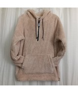 Victoria&#39;s Secret PINK Teddy Pullover Hoodie Cozy Sherpa Tan Black 1/2 Z... - $1,173.67 MXN