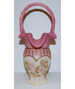 FENTON ART GLASS BURMESE FENCED GARDEN GOLD 11&quot; BASKET~JK SPINDLER~#1239... - €227,88 EUR