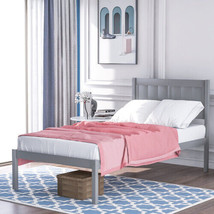 Wood Platform Bed Twin size Platform Bed with Headboard - Gray - £130.28 GBP