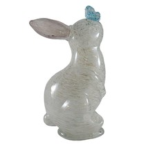 Pier 1 Art Glass Bunny Rabbit With Butterfly On Nose Figurine 7&quot; - $29.99