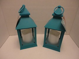 Set of 2 Decorative Glass Panned LED Lantern Flameless Candle Design Lamp Decor - £27.45 GBP