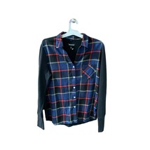 Betabrand Womens Size XL Button Up Flannel BLue Red plaid Front Black Back Top S - £15.81 GBP