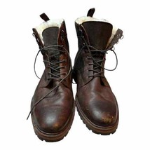 Banana Republic Brown Leather Shearling Lined Lace-Up Combat Boots Mens 11M - $85.96