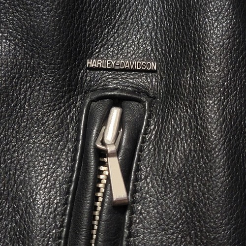 VTG 80s Harley Davidson Embossed V-Twin Super Glide II Black Leather Jacket XL Item image 5