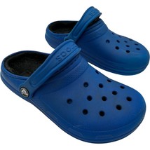 crocs faux fur lined classic kids junior clogs royal blue size 2 - $12.88