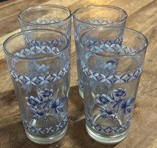 Set 4 Spode Blue Geranium Drinking Glasses Cups RARE 12 Oz Highball - $45.00