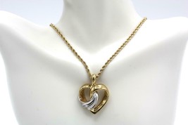 14K Yellow Gold Puffed Heart Pendant Charm White Gold Accent Dije (2.0 Grams) - £104.96 GBP