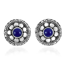 Stylish Flower with Blue Lapis Inlaid Center Sterling Silver Stud Earrings - £14.78 GBP