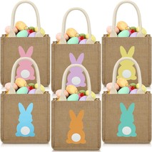 6 Pcs Easter Bunny Burlap Bag 7.9 x 7.9 x 4.3 Inch Reusable Bunny Gifts Bag Bunn - £42.42 GBP