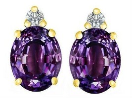 3.52 Carat 14K Yellow Gold Plated Over Silver Amethyst Oval Shape Stud Earrings - £34.75 GBP