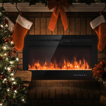 36 &quot; Electric Fireplace Recessed &amp;Wall Mounted 750W/1500W W/ Multicolor Flame - £295.16 GBP