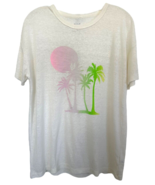 Aerie Women&#39;s Breezy Boyfriend T-Shirt Sun w/Palms Linen Blend Size XS O... - £13.44 GBP