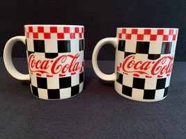 NEW! VINTAGE! 2 Coca Cola Coffee Cup Red Black Checkered Coke Gibson Mug... - $12.73