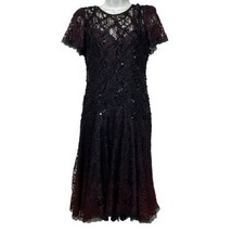 Vintage 80s Shuet Young Dress Black Red Lace Sequin Party Evening Gothic Size 12 - £26.86 GBP
