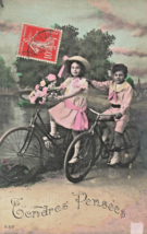 FRANCE-Tendres Pensées~GIRL &amp; BOY-BICYCLE-FAHRRAD-VELO~COLOR PHOTO POSTCARD - £4.71 GBP