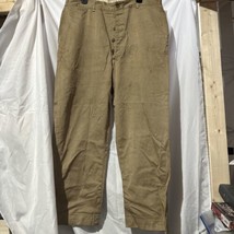 Vtg 40s WWII Pants Mens 38x29 Brown US Army Khaki Button Fly Chino Trous... - £77.89 GBP