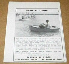 1958 Print Ad Fishin&#39; Dude One Man Boats Marvin N Elder Ft Worth,Texas - £5.71 GBP